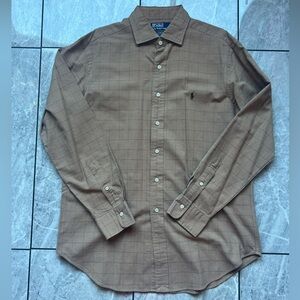 Polo Ralph Lauren Mens Brown Houndstooth 100%Cotton Stanton Long Sleeve Shirt L